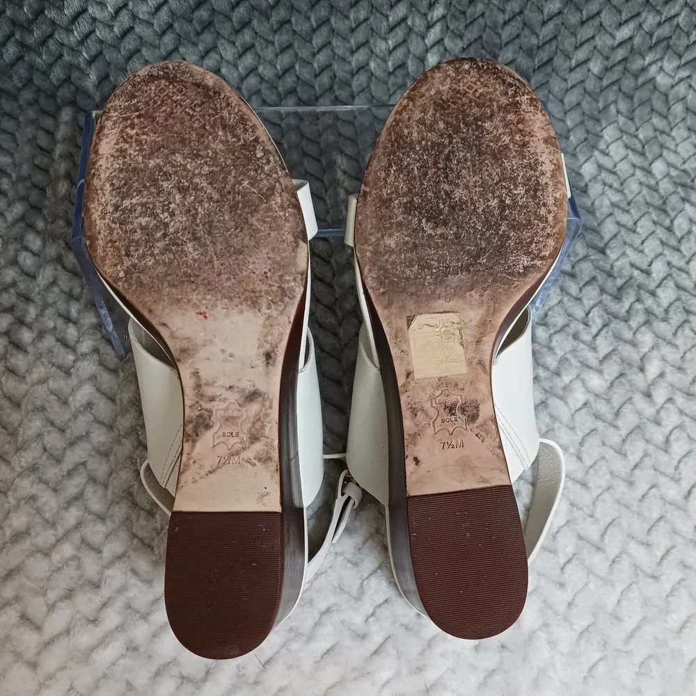 Tory Burch Cream Leather Wedge Sandals with Gold Logo - Picture 16 of 16